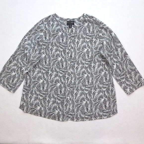 Tahari Tops - Tahari Top Womens 2X Black Palm Leaf Botanical 100% Linen Tunic European Flax